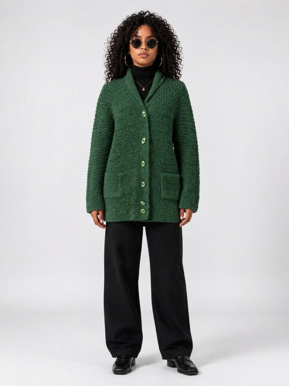 Vintage 70's Oversized Handknit Mohair Cardigan Sweater Flared Sleeves XL 1X 2X